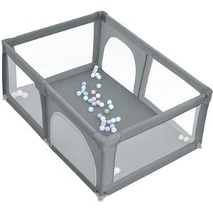 HUOLE Recinto per Bambini, Box per Bambini Portaoggetti Ventose e Apertura a Cerniera, Box Giochi con 50 Palline per Neonati,180 * 120 * 66 cm-grigio scuro