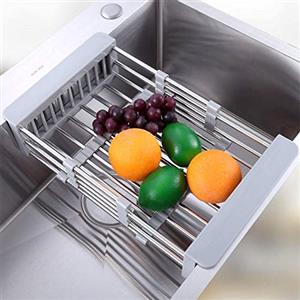 XuanYue Scolapiatti da Lavello, Tagliere Allungabile Lavandino, Scolapiatti da Incasso 44cm Acciaio Inox, Scolapiatti Pensile per L'ammollo e la Pulizia di Frutta e Verdura, Drenaggio Piatti