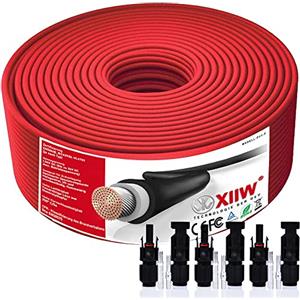 XIIW Cavo solare 10 mm², 10 m, cavo di prolunga solare, 10 mm², con spina solare da 65 A, cavo solare fotovoltaico, prolunga IP67, rosso impermeabile, per centrali da balcone, pannello solare, PV