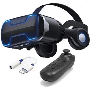 PUCIO Occhiali VR 3D Visore Realtà Virtuale con Cuffie e Controller, Occhiali Virtuali 3d per Giochi e Film, VR Headset Compatibile con Tutti Gli Smartphone da 4.7-6.5 Pollici, Regali di Natale Particolari
