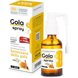 Paladin Pharma Sanavita Gola Spray a base di Propoli GREIT ed Oli essenziali con Altea per il benessere della gola. 30ml per spray