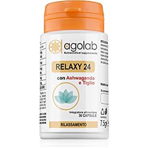 AgoLab Nutraceutica Ashwagandha e Tiglio Integratore Alto Dosaggio 30 Capsule con 6 Ingredienti Naturali Calmante Anti-Stress e Rilassante Combatte Ansia Stanchezza Mentale e Fisica RELAX 24 Made in Italy