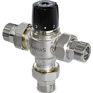 Generico Valvola miscelatrice termostatica sanitaria, a bocchettoni, con funzione antiscottatura, campo di regolazione: 30-65 °C - Varie filettature (1 1/4 M)