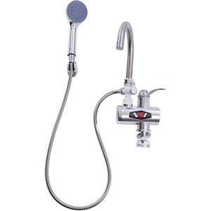 MINRS Rubinetto con scaldabagno elettrico 220 V, rubinetto elettrico istantaneo con doccia, girevole a 360°, riscaldamento istantaneo, 30 - 60 °C, indicatore di temperatura LCD per cucina, bagno