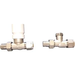 HM Valvola e Detentore Dritti 3/8 x 16 mm per Termosifoni, Senza Testina | Kit in ottone nichelato per tubi multistrato, con adattatori da 16 mm. Testina termostatica non inclusa.