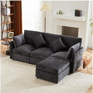 Wyibwy Divano moderno,divano componibile in tessuto cinigliato,sofa letto 3 posti,a quattro posti,divano angolare a L con poggiapiedi,divani,divani con penisola,216x161x81cm (Grigio)