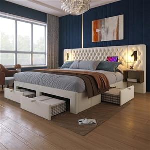 Generisch TOBIDOEN - Letto imbottito, 160 × 200 cm, set completo per camera da letto, letto matrimoniale con 2 comodini e 4 cassetti, testiera con Assist Versatility Assist, senza materasso, velluto