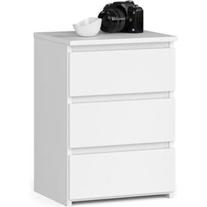 AKORD | Comodino CL-3 con 3 Cassetti | per il soggiorno, la camera da letto, il guardaroba, l'ufficio e lo studio | Design moderno e funzionale | 35 x 40 x 57 cm, 26 kg | Blanc
