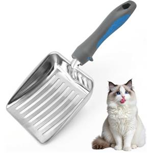 Carehabi Paletta Lettiera Gatto, paletta per lettiera gatto in acciaio inossidabile con rete metallica, paletta profonda e resistente con manico ergonomico in gomma, misura media per lettiere per gatt