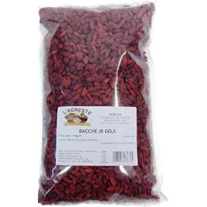 DRYFRUIT L'AGRESTE - BACCHE DI GOJI (Goji berry) Naturali, senza zucchero, confezione sottovuoto salvafreschezza. Alta Qualità Confezione da 1 Kg
