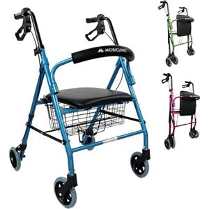 Mobiclinic, Deambulatore per anziani, Alluminio, Leggero, Freni manuali e bloccabili, Girello con seduta 4 ruote, Pieghevole, Modello escorial, Marchio europeo