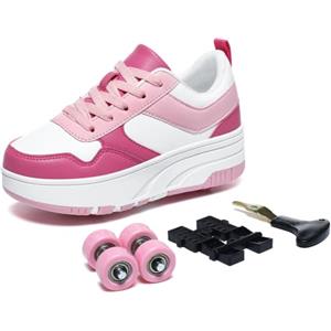 Mateju Ragazzi Ragazze Scarpe con Rotelle, Scarpe da Skateboard Pattini con 4 Ruote Rimovibili, Scarpe da Ginnastica per Bambini Adulti, Scarpe Sportive all'aperto Moda 30-41 EU