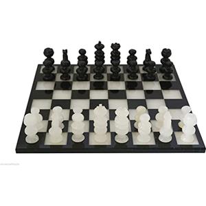 CBAM Scacchiera in Marmo Nero e Onice Bianco con Scacchi White Italian Black Marble Chessboard 20 cm