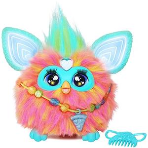 Hasbro Furby Coral - Giocattolo interattivo ad attivazione vocale per bambini, parla e canta in spagnolo, include 15 accessori di moda, peluche animatronico
