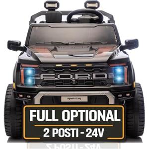 Mondial Toys Ford F150 Raptor 24V Maxi Fuoristrada 2 Posti Auto Macchina Elettrica per Bambini Telecomando Luci a Led Bluetooth Ammortizzatori Carico Massimo 60 Kg Nero