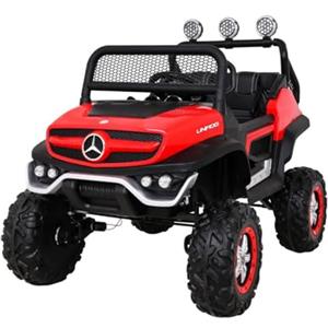 Tecnobike Shop Auto Macchina Elettrica per Bambini 24V 2 Post Mercedes Unimog 12V 2 Posti Monitor Touchscreen Lettore Mp4 Mp3 Luci LED Suoni Ruote in Gomma EVA (Rosso)