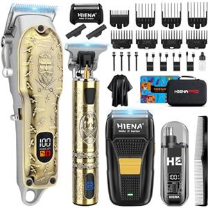 HIENA PRO Tagliacapelli Uomo Professionale, Macchinetta per Capelli Senza Fili, Regolabarba, Rasoio a Lamina, Tagliapeli Naso, Kit Completo per Rasatura e Taglio di Capelli Elettrico