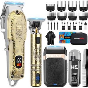HIENA PRO Tagliacapelli Uomo Professionale, Macchinetta per Capelli Senza Fili, Regolabarba, Rasoio a Lamina, Tagliapeli Naso, Kit Completo per Rasatura e Taglio di Capelli Elettrico