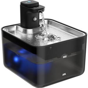 KYG Fontanella per Gatti Senza Fili, 3L Fontanella Gatto Automatica con Sensore di Movimento, Vassoio Acciaio Inox 304, Fontana per Gatti Silenziosa, 4000mAh(Modulo Alimentazione Removibile), Nero