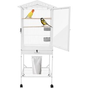 YUYUZI Grande gabbia per uccelli con ruote (125 cm), gabbia per pappagalli e voliera con 4 ruote (2 freni), facile da pulire per pappagalli, parrocchetti e canarini | bianco