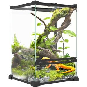 PawHut Terrario in Vetro per Rettili Vivarium 12 L Allevamento di Rettili con Coperchio in Rete Metallica per Rane, Serpenti, Tartarughe, 20 x 20 x 30 cm, Nero