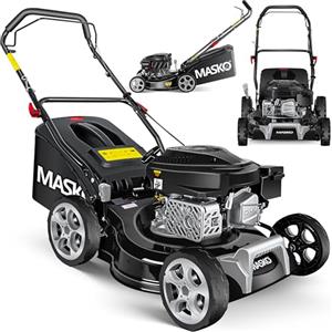 MASKO® Tosaerba a benzina 3 in 1, larghezza di taglio 42 cm, altezza di taglio regolabile a 7 livelli, motore OHV a 4 tempi da 3,4 CV, cesto di raccolta da 50 litri