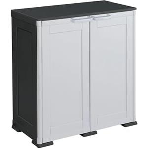 MA MAISON Armadio Basso in Plastica da Esterno 79x43x85,5 cm, con 2 Ripiani - Mobile Contenitore Compatto Salvaspazio per Balcone, Terrazza e Organizzazione Casa (Grigio/Nero)