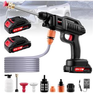 LTPAG Pulitore ad alta pressione, portatile, 21 V, 60 bar, idropulitrice ad alta pressione, con 2 batterie, spruzzatore di schiuma, ugello multifunzione 3 in 1, per auto, terrazza, finestra, prato
