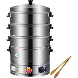 FYDZ Vaporiera elettrica a 3 livelli: acciaio inossidabile, controllo termostato, riscaldamento automatico, per colazione e altro (47 cm)