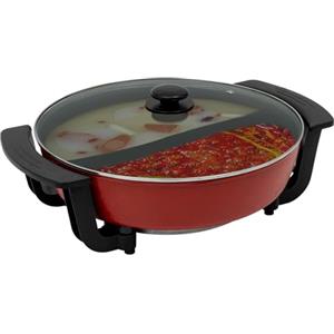 ATIVLB Pentola elettrica 1360 W 220 V Hotpot pentola con divisore e coperchio in vetro, 6 l Hot Pot fonduta cinese con 5 livelli di temperatura regolabile, per feste di famiglia, ristoranti