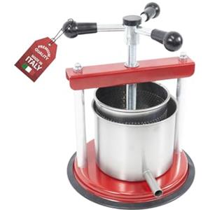 OWIJI Torchietto Premitutto Acciaio Inox Made in Italy Luxury Quality Diametro 12 cm Capacità 2,5 Litri Manuale Premitura Torchio per Mirto Vino Liquori Spremute Succhi Frutta Conserve Melanzane