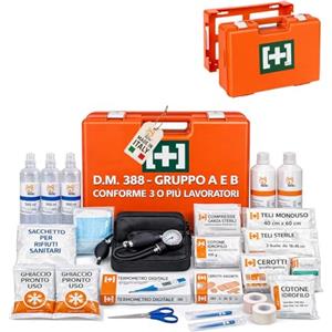 Akitaink Cassetta medica Aziendale, Kit Pronto Soccorso con Misuratore di Pressione, Staffa di primo soccorso: Conforme DM 388 Allegato 1 per Gruppi con 3 o più Lavoratori, Made in Italy
