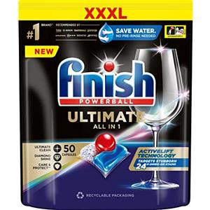 Finish Powerball Ultimate All in One, pastiglie per lavastoviglie, regolari, 50 compresse in tutto il mondo, n. 1, marca Best ever Clean & Shine