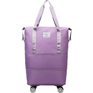 Generico Borsone Pieghevole Espandibile Con Ruote, Borsa Da Viaggio Impermeabile, 2 Ruote In Linea, 5 Scomparti, Design Scacchiera Violet