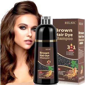 JELMOK Hair Dye Shampoo 3 in 1, 500ML Colorante Nero per Donna Uomo,Colorante Capelli Istantaneo, Hair Color Shampoo - Naturale-per Capelli per Donna Uomo (Marrone Chiaro)
