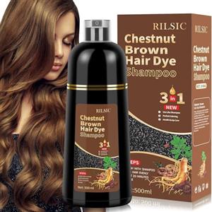 JELMOK Hair Dye Shampoo 3 in 1, 500ML Colorante Nero per Donna Uomo,Colorante Capelli Istantaneo, Hair Color Shampoo - Naturale-per Capelli per Donna Uomo (Castano Marrone)