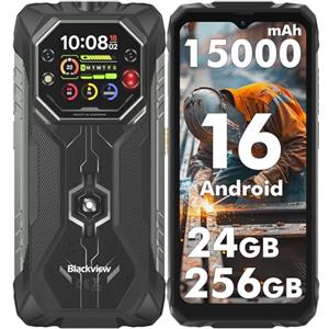 Blackview ROCK 1 Rugged Smartphone Android 16, 24GB+256GB Telefono Indistruttibile,15000mAh, 20MP Visione Notturna, Gemini AI, Display 6.56" HD+ 2.01", IP69K Impermeabile, NFC/OTG/GPS/2 Anni Garanzia