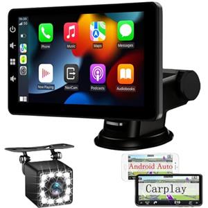XINROAM Schermo per Auto con Wireless CarPlay - Display Android Auto 7 Pollici Touchscreen Monitor - Portatile Autoradio Carplay con Mirror Link, Retrocamera, Assistente Vocale, AUX/TF