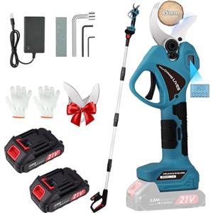 MISTRO Forbici Potatura a Batteria con Asta Telescopica 2,4m: 45mm Forbice Potatura a Batteria con Motore Brushless, 2 Batterie da 2000mAh 21V, Cesoie a Batteria per Potatura per Ulivi, Vigneti, Giardino