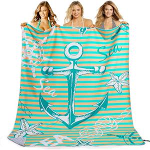 KUOGAS Telo Mare xxl 200x145 cm, Asciugamano Grande In Microfibra Ad Asciugatura Rapida, Telo Bagno Senza Sabbia, Coperta Da Spiaggia Donna (Ancora verde)