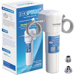 ICEPURE Sistema di filtraggio dell'acqua sottobanco- Collegamento diretto, rimuove il 99,99% di cloro, elevata capacità di riduzione del cloro di 22.000 galloni, migliora sapore e odore, USA Tech