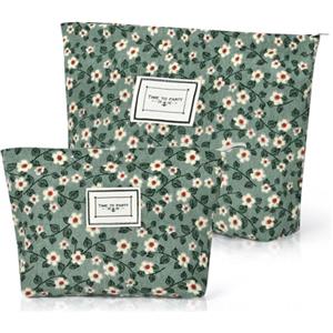 Aucuu Beauty Case da Viaggio, 2 PCS Borsa da Toilette da Viaggio, Borsa da Viaggio per Cosmetici, Pochette Donna Trucchi, Borsa Trucco Floreale, Borsa Cosmetica in Velluto a Coste, per Donne Ragazze