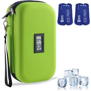 HIMDUZE Custodia da viaggio per insulina, approvata TSA, refrigeratore refrigerato per medicinali da viaggio, con termometro, custodia da viaggio per diabetici, con 2 confezioni di ghiaccio