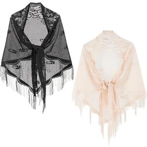 YNR Stole Eleganti da Cerimonia Stola Beige Elegante Sciarpe Coprispalle per Matrimoni Pizzo per Abito da Sera Scialle Stola Sposa in Pashmina da Donna in Pizzo Floreale 2 pezzi