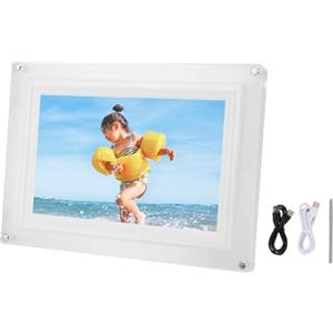 XUMIUZIY Cornice Digitale, Cornice Digitale da 10,1 Pollici con Memoria da 8 GB, Lettore Musicale Video con Luce LED Dinamica, Batteria Integrata da 3000 MAh, per L'arredamento del