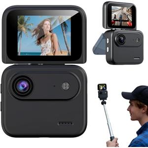Generic Action Camera 4K 360°, multi-funzionale 143° Grandangolare Panoramica Action Camera con Flip Screen, Anti-Shake POV Cam per Vlogging Ciclismo Moto Avventura Registrazione (nero)