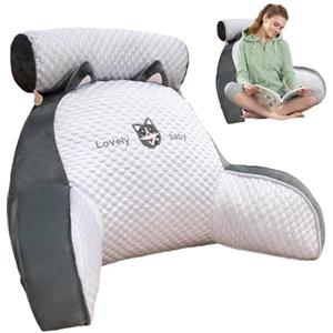 HunicandIU Cuscino per schienale con braccioli e cuscino cervicale rimovibile, cuscino da lettura per letto, cuscino da lettura, cuscino per libri con rivestimento lavabile, cuscino multifunzione per leggere e