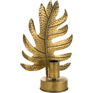 Baroni Home Lampada da Tavolo Dorata in Ferro, Lampada da Comodino di Design, Abat Jour Colorata Oro, Monstera, 21x11x35 cm