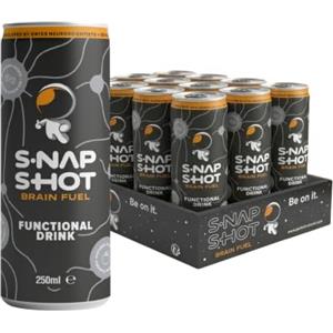 SNAP-SHOT 12 Lattine Da 250ml, Bevanda Funzionale Per La Concentrazione | Bevanda Brain Fuel, Ricarica Al Top Per Mente e Corpo, Zero Zuccheri Aggiunti Con Spirulina e altri Super Food
