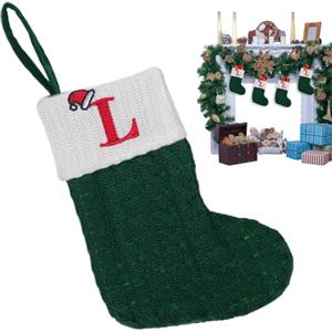 Generisch Calze per Albero di Natale, Calze Natalizie con iniziali, Calze Decorative Ricamate, Colore Verde-Bianco, Calze stagionali, Sacchetti per Caramelle da Parete, Porta